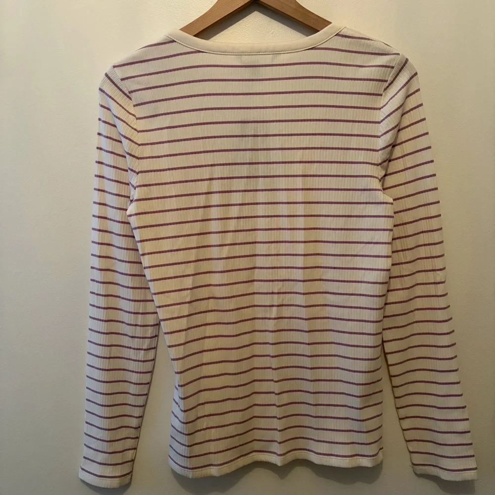 Lauren Ralph Lauren Long Sleeve Striped Henley Top in Mascarpone Cream
